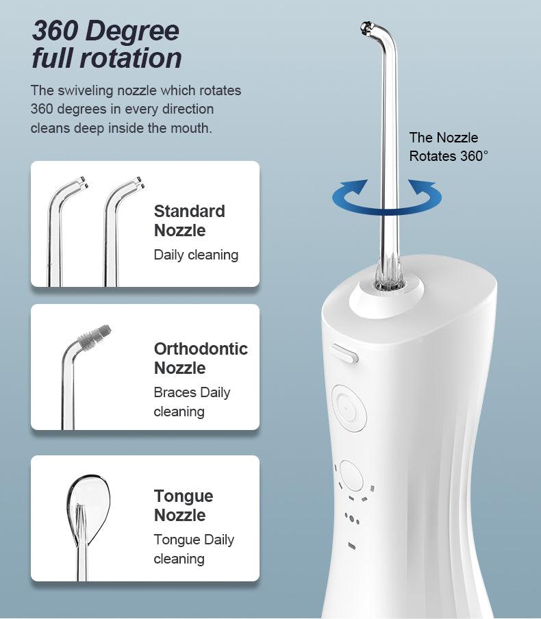 Wall-mounted display of best-selling water flosser models for trade show or showroom use.