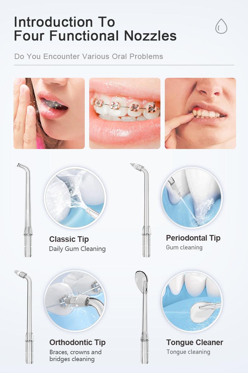 OEM water flosser demo image showing customizable button layout and pressure levels